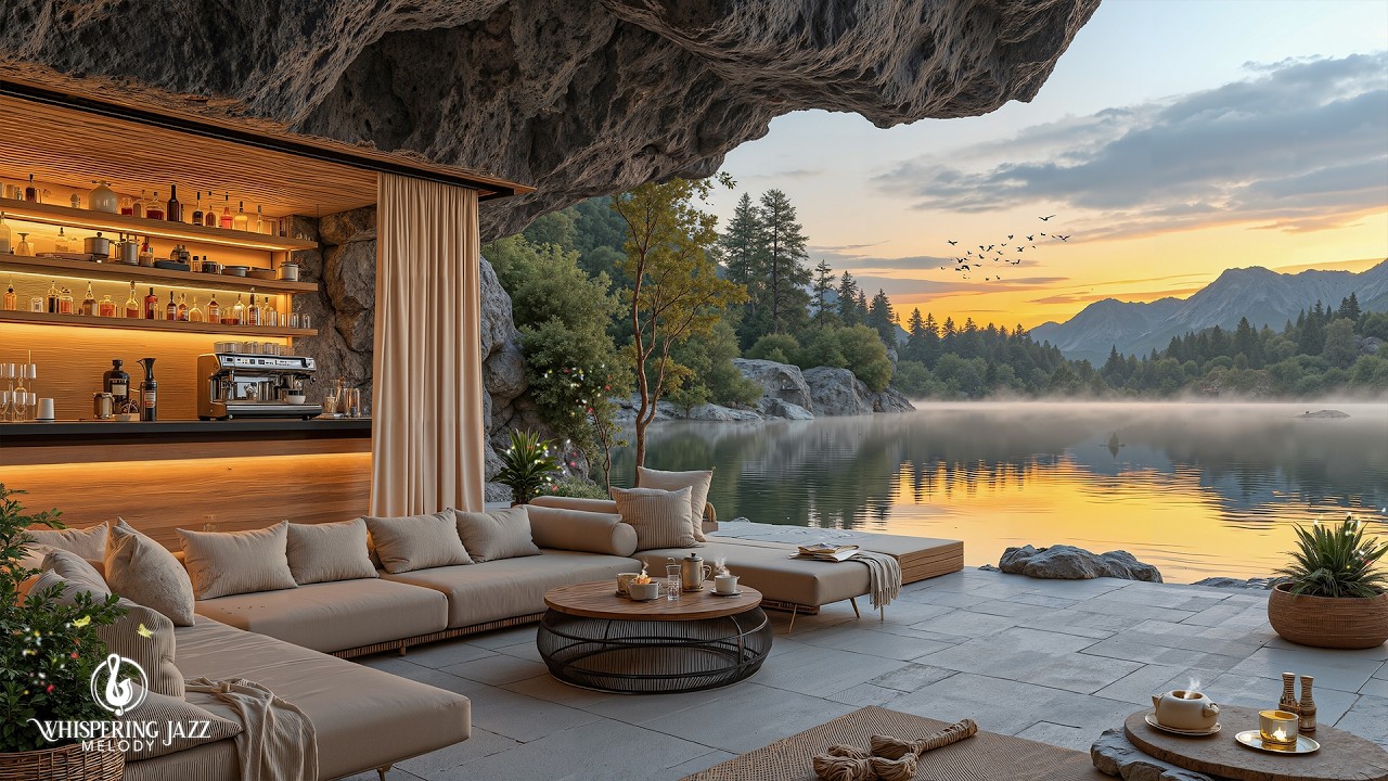 Уютный Закат С Джазовой Музыкой В ​​Спокойном Кафе | Умиротворяющая Джазовая Музыка У Живописного...