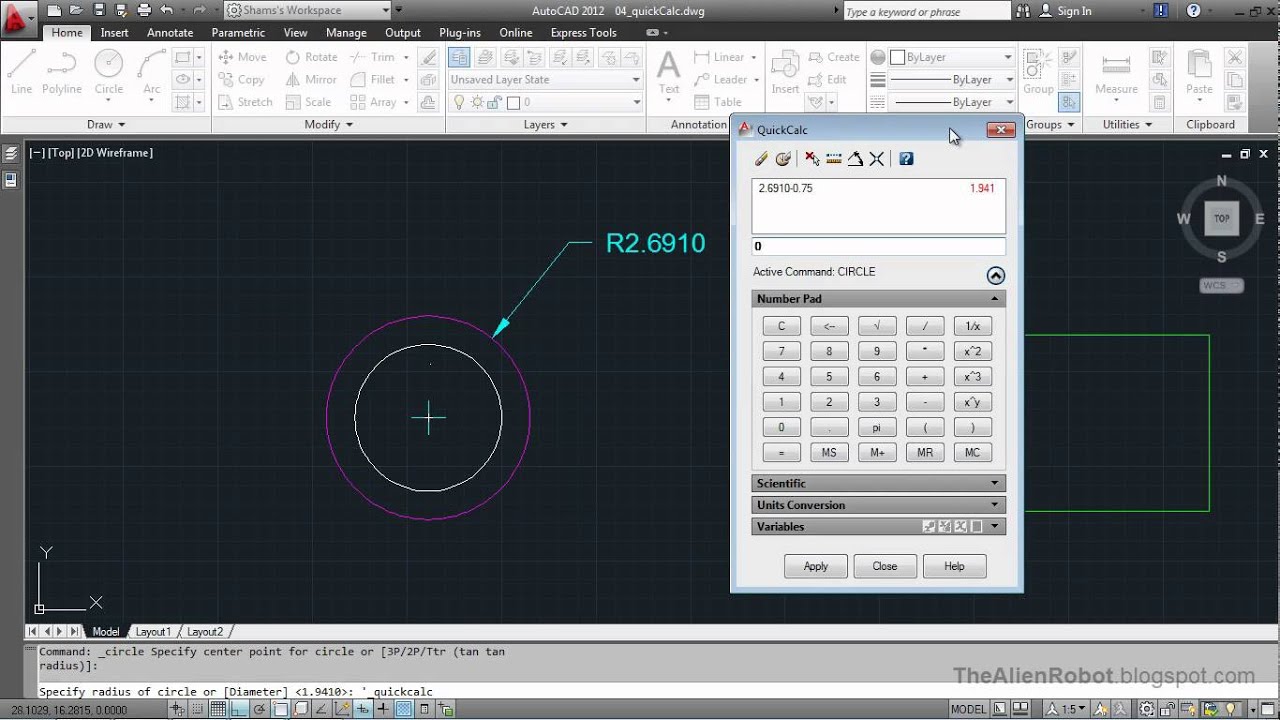 AutoCAD 2012 Introduction Training1404 Quick calculator YouTube