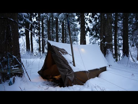 大雪のソロキャンプ|ホットテントとハンモック|積雪40㎝