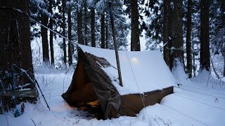 Solo camping in heavy snow | Hot tent and hammock | 40 cm of snow