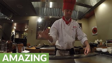 Amazing spatula performance by teppanyaki master