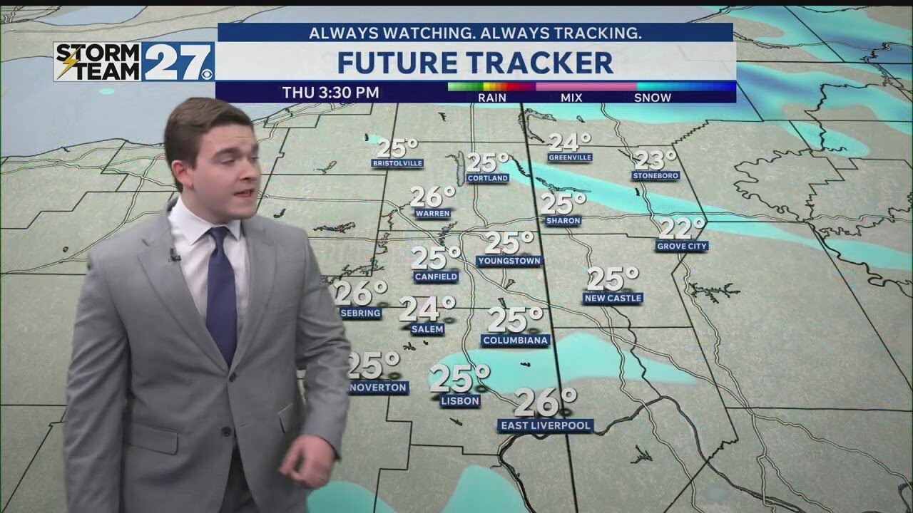 Lake effect snow showers continuing with cooler temperatures - YouTube
