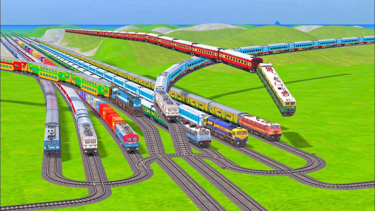 NINE TRAINS OF BUMPY CROSSING WITH RESCUED CROSSING RAILROAD CROSSING WAP9 WAP7 WDM3D WDP4 WAG12 