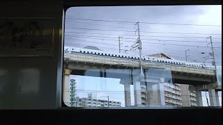 【車内窓】207系普通電車〜塚本から尼崎〜デルタ地帯で新幹線N700系A並走