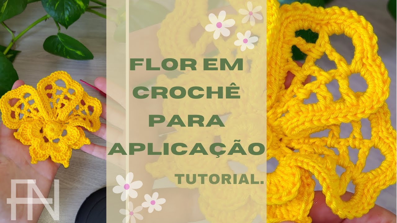 Flor em crochê para aplicação. Por Fabiana Blusas Crochê. 
