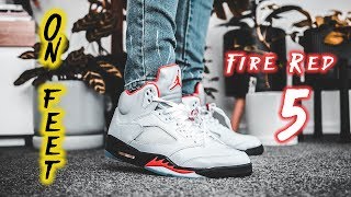 jordan 5 fire red on feet