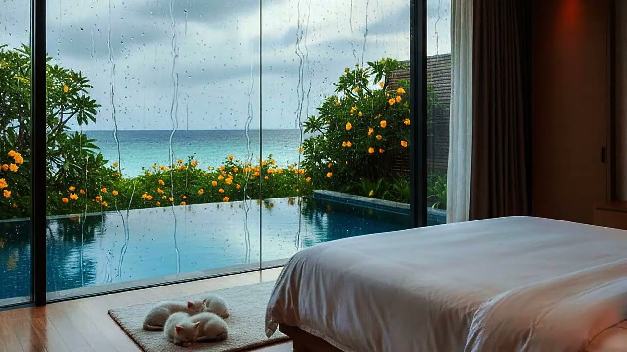 [ASMR] 🌧️🌊🐱 3 Jam Suara Hujan di Resort Mewah Maldives  Tidur Nyenyak, Fokus, Belajar