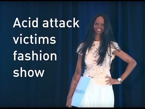 Acid attack victims takes to the London catwalk