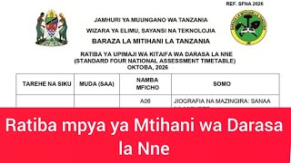 Ratiba ya Mtihani Darasa la Nne 2026, Ratiba ya Mtihani Darasa la Nne 2026 (SFNA NECTA Timetable)