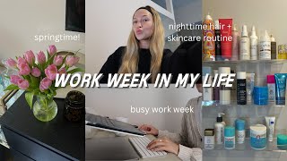 week in my life: busy work week, spring weather + nighttime hair + skincare routine | maddie cidlik
