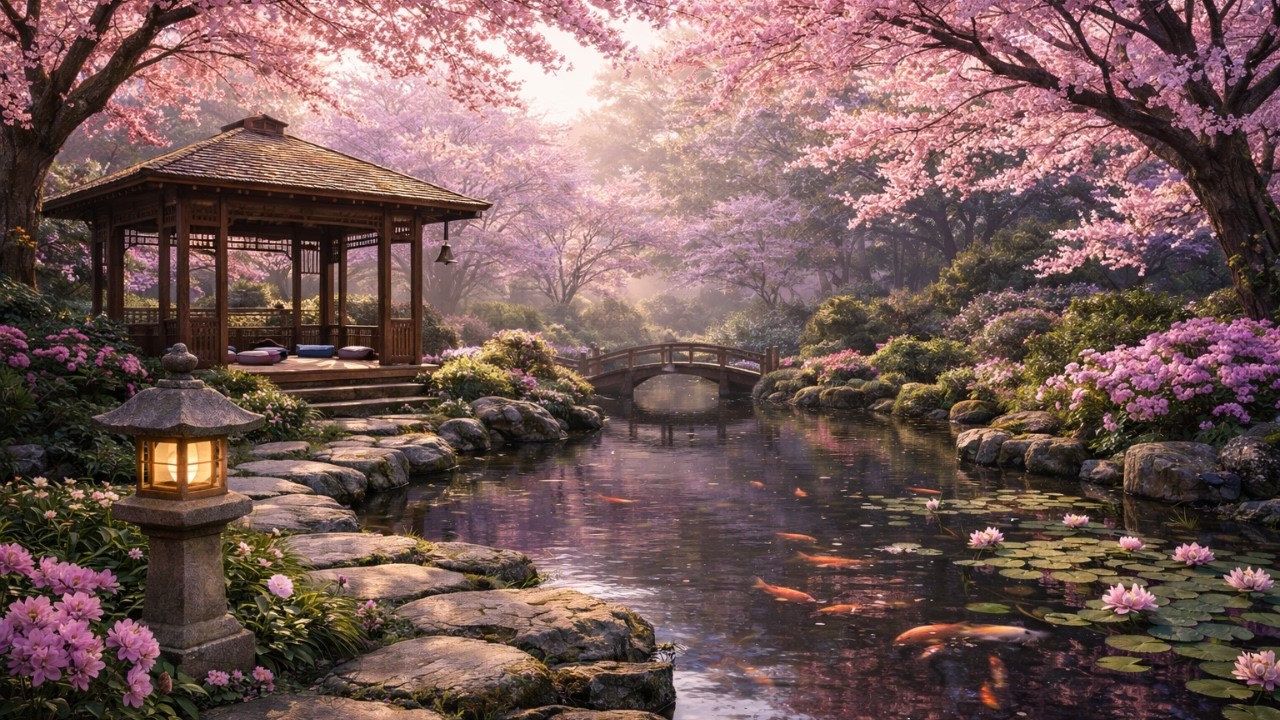 Tranquil Koi Pond & Cherry Blossom Garden | Deep Relaxation & Inner Peace
