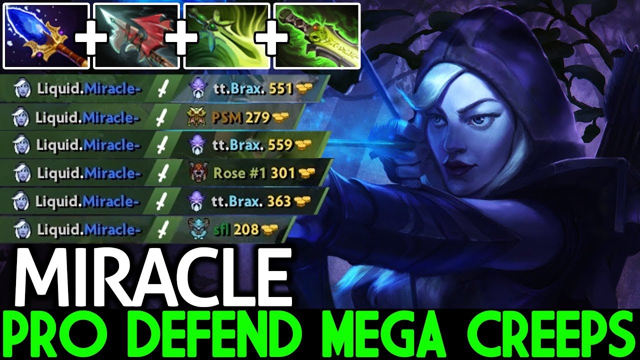 Miracle- [Drow Ranger] Max Attack Speed Defend Mega Creeps Hard Game 7.21 Dota 2