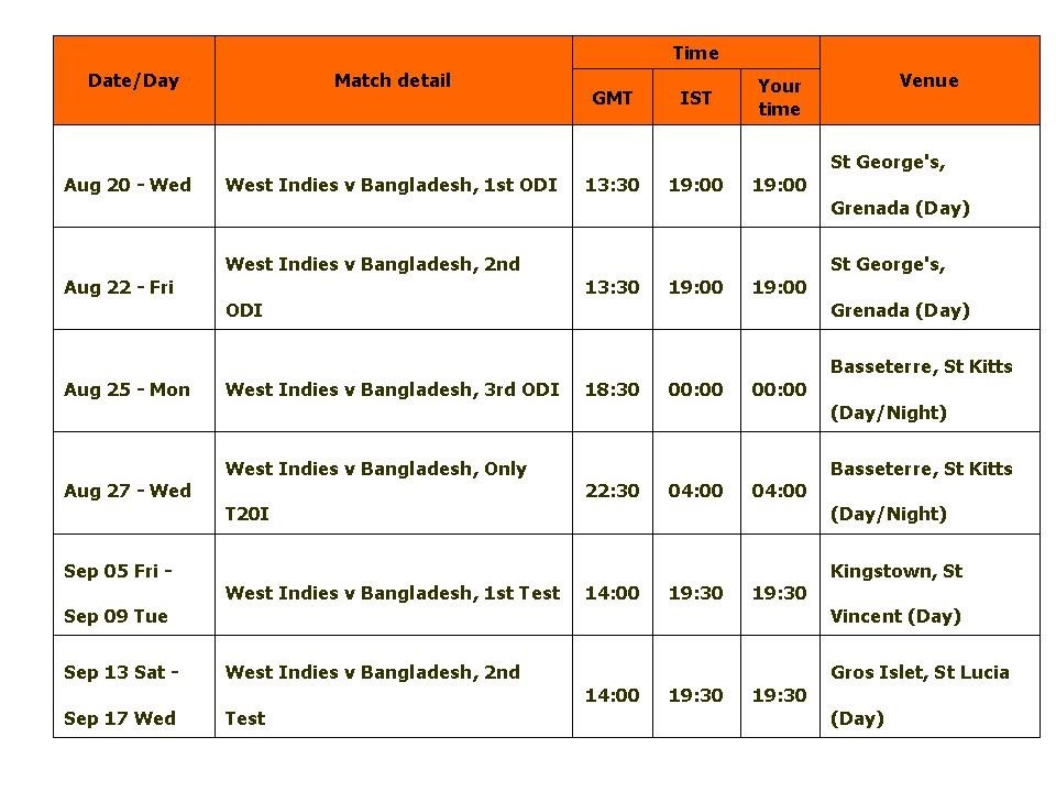 bangladesh tour schedule