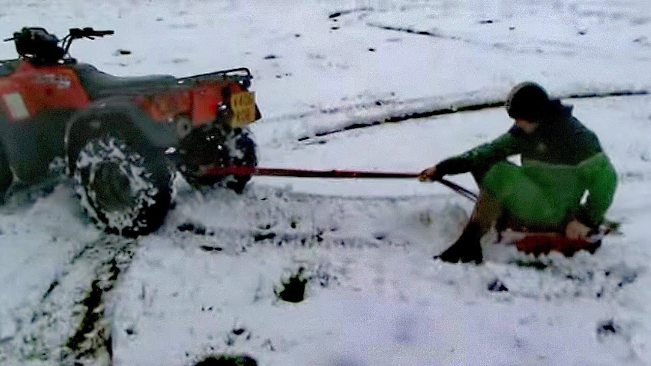 Extreme quad bike snow sledge drifting! YouTube