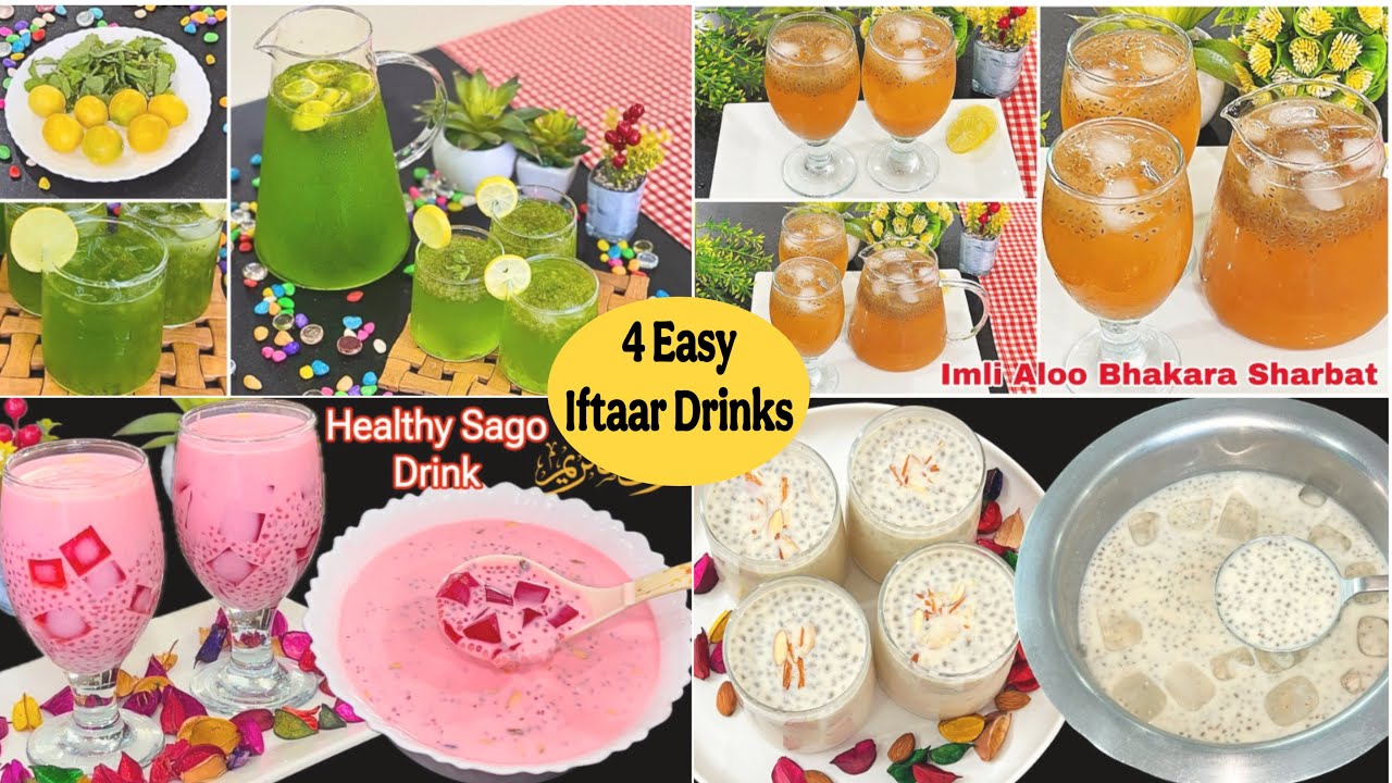 4 Easy Iftaar Drinks Recipes Ramadan Special | Doodh Ka Sharbat | Custard Sharbat | Sagudana Drink