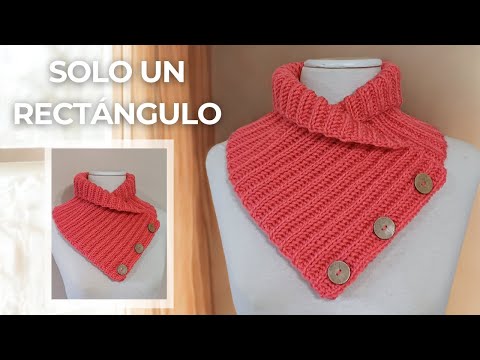 Cuello a crochet con un rectángulo | Punto en relieve, abrigado e ideal para el invierno