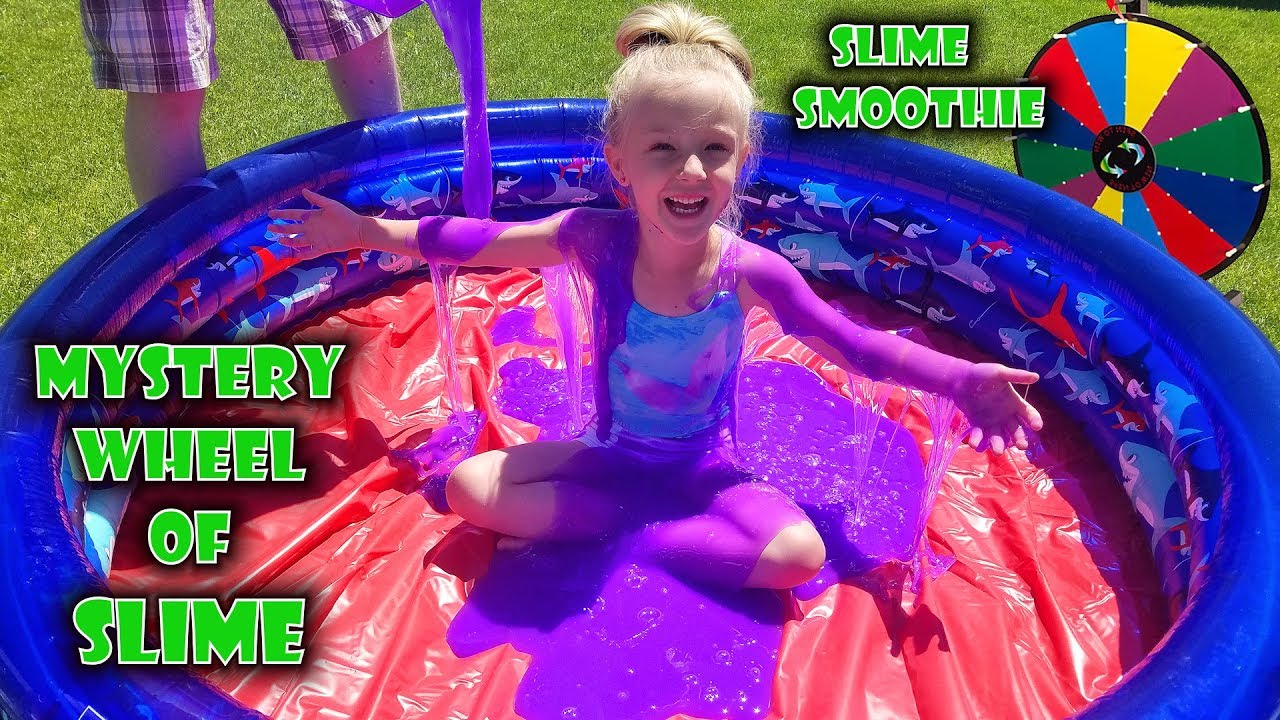 Mystery Wheel of Slime Challenge!!! Giant Slime Smoothie in a Pool! I