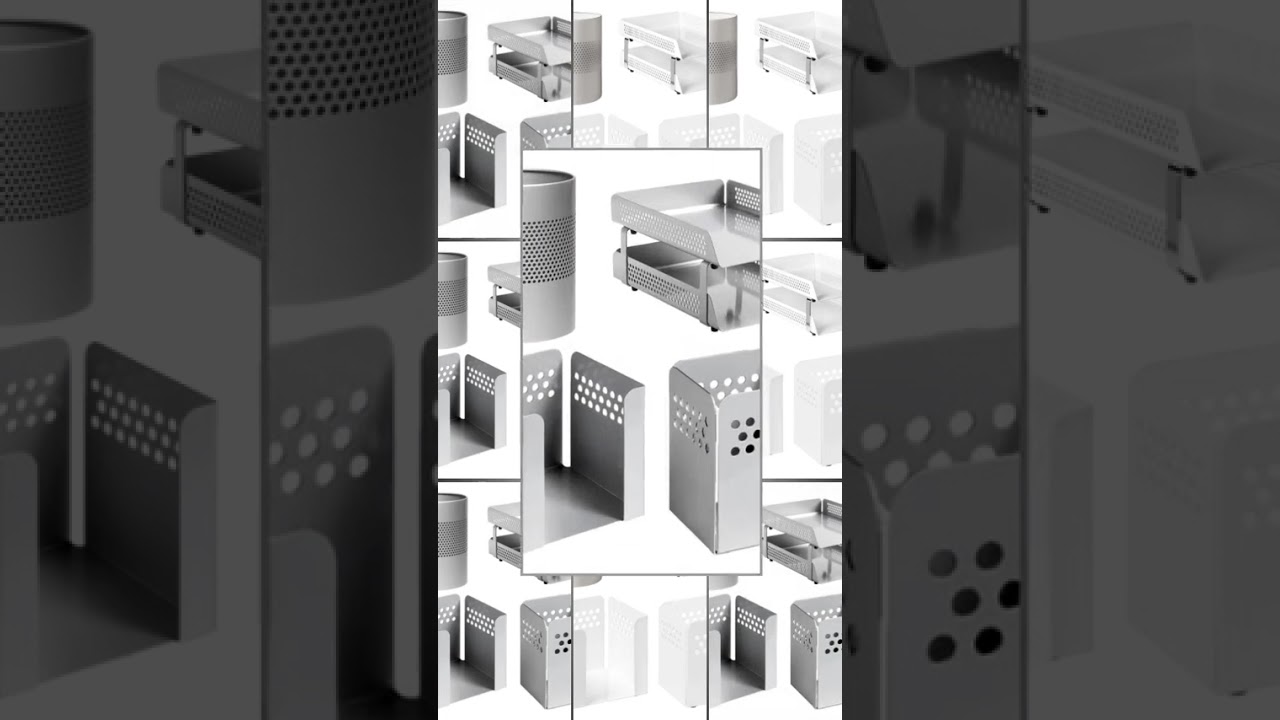 Perforated Steel Desk Set: Two-tier Letter Tray, Paper Cube Holder, Pencil Cup & Waste Paper Bin