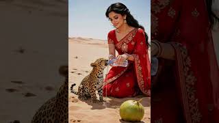 Woman feeds a leopard cub and waters a coconut tree 😭 #shortvideo