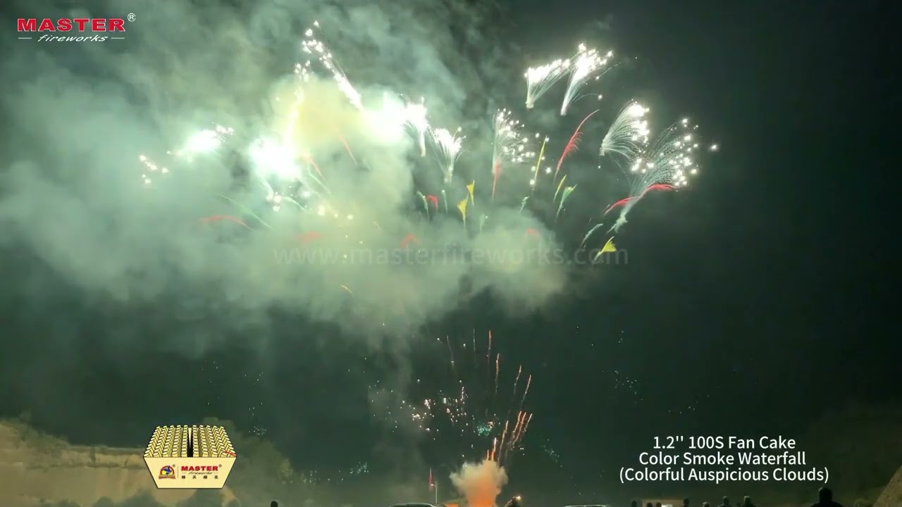 1.2'' 100S Fan Cake - Color Smoke Waterfall (Colorful Auspicious Clouds) 
