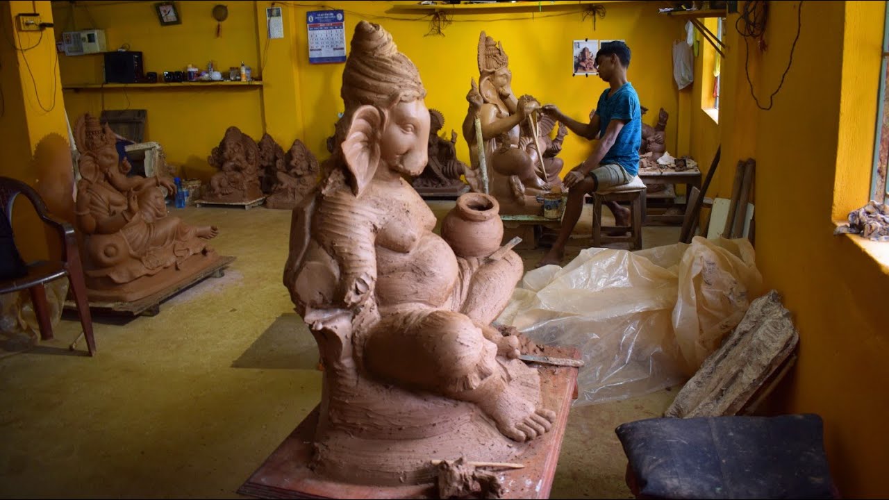 Best Handmade Eco friendly Ganesh idol in making 2019 workshop | No1 Ganpati murti maker in Goa