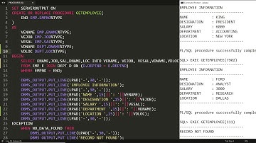 PLSQL Procedure to get information of Employee and Department based on given employee No - Part-2