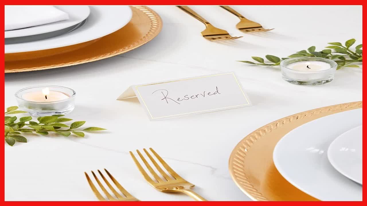 100 Pack Small Paper Place Cards for Table Setting with Gold Foil Border for Restaurants, Banquets