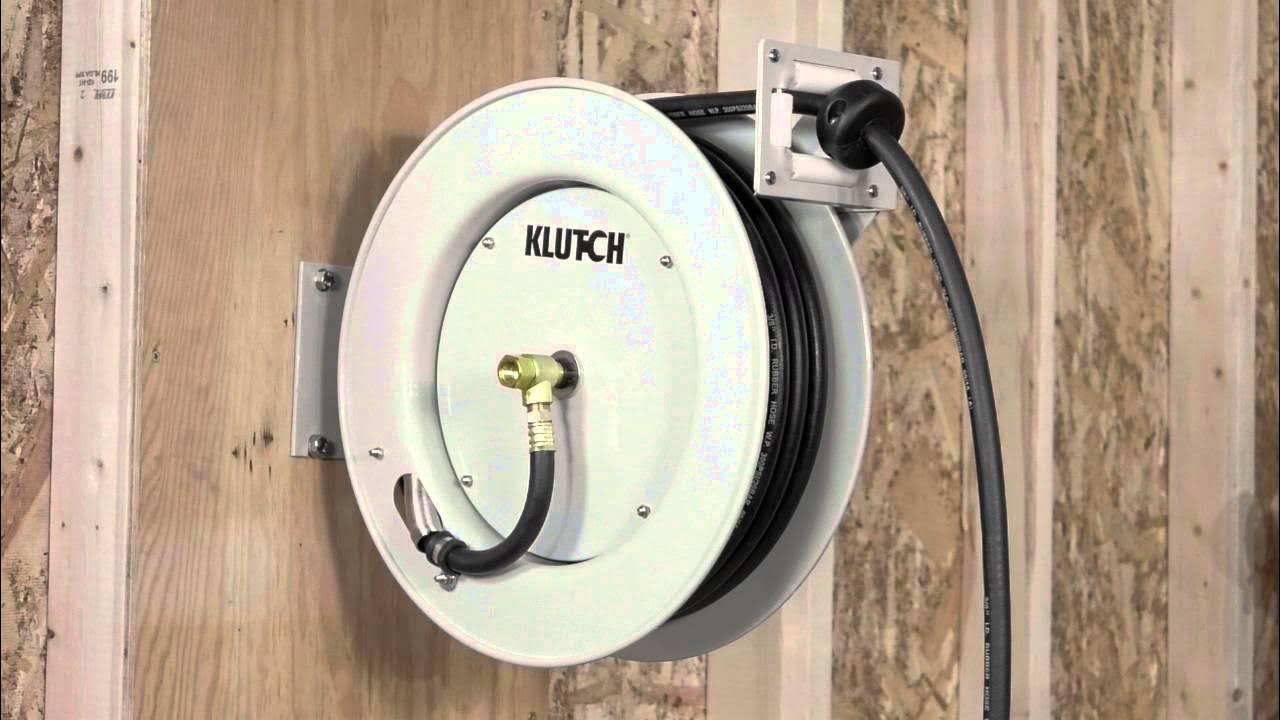 Klutch Heavy-Duty Auto Rewind Air Hose Reel - With 3/8in. x 50ft. Rubber  Hose, Max. 300 PSI 