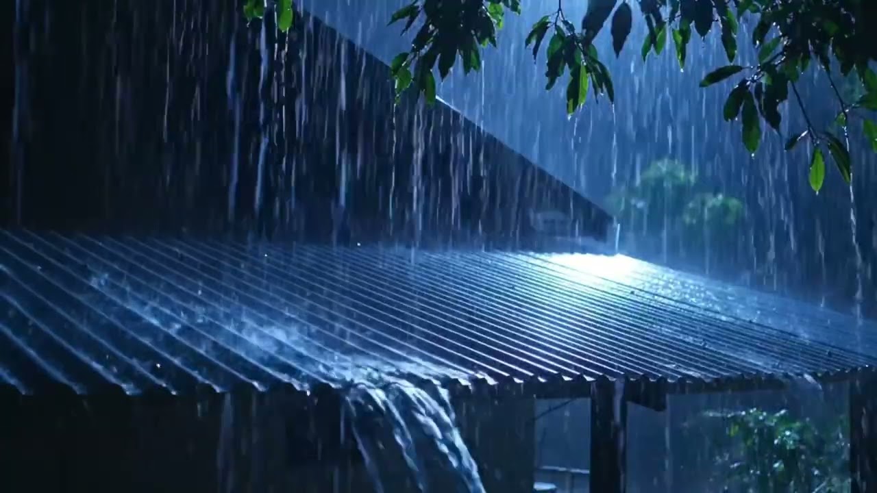 ASMR Torrential Night Rain on Metal Roof, Calming Storm Ambience for Deep Sleep Relief 4K 305