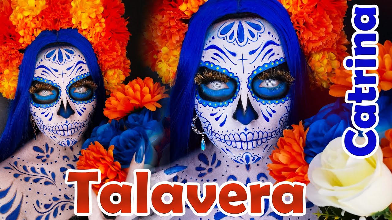 MAQUILLAJE CATRINA TALAVERA 🎨💙🎃| SKULL MAKEUP | TUTORIAL PASO A PASO