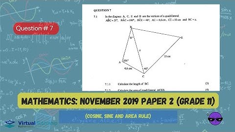 COSINE, SINE AND AREA RULE | November 2019: MATHEMATICS Paper 2 Question 7 (Grade 11)