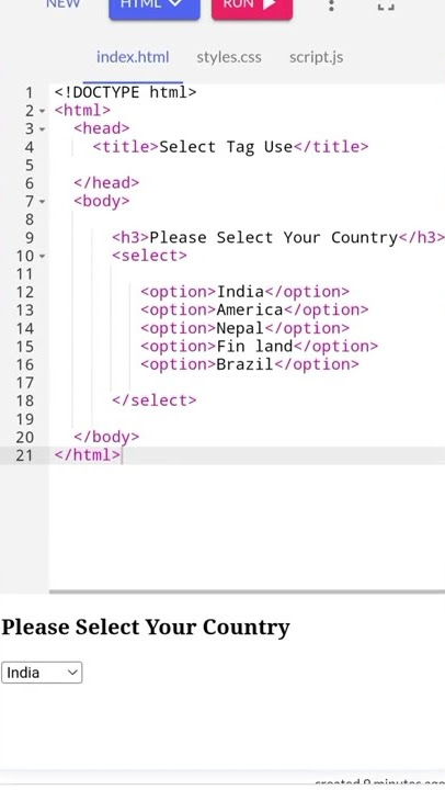 #shorts html select and option tag use | select or option tag ka use kese kre| select and option tag