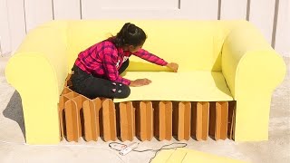 أريكة مريحة من صنع الفتاة الأصغر سنًا - صناعة الأريكة يدويًا || أفكار المنزل الداخلية