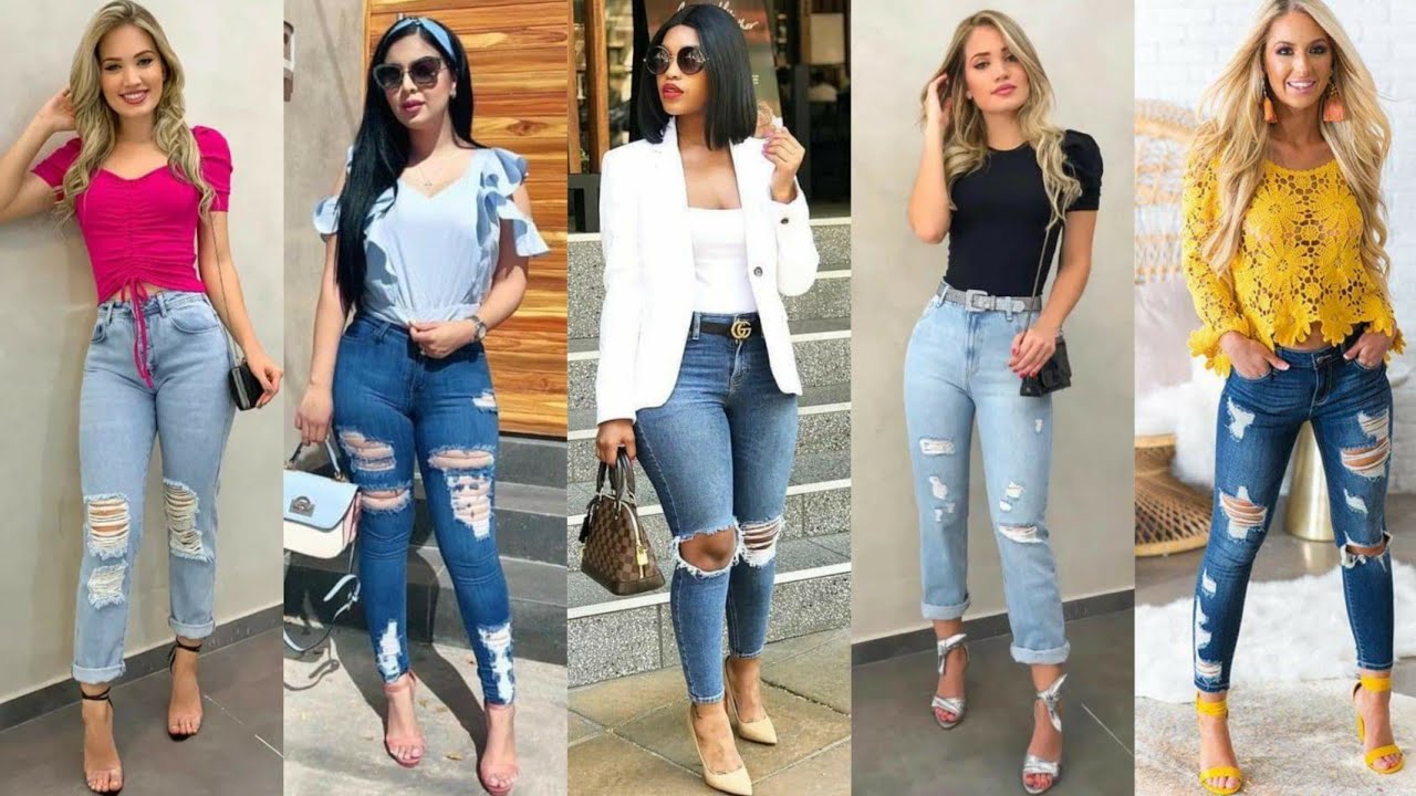 OUTFITS JUVENILES CON JEANS ROTOS EN TENDENCIA 2022 / JEANS ROTOS DE MODA  2022 /LOOKS CON JEANS 2022 - YouTube