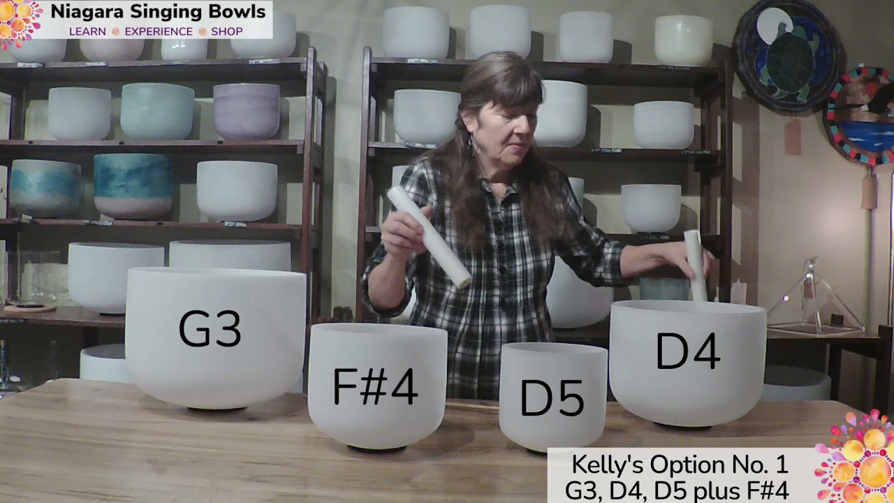 Kelly's Crystal Singing Bowl Set Option No. 1 G3, D4, D5 and F#4 auf YouTube ansehen Kelly's Crystal Singing Bowl Set Option No. 1 G3, D4, D5 and F#4 auf YouTube ansehen