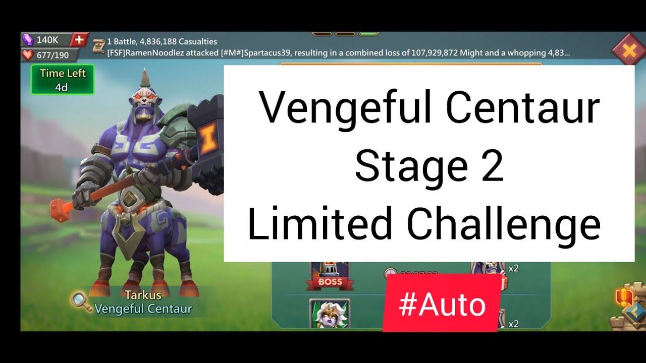 Vengeful Centaur | Tarkus Past | Tarkus Stage 2 | Lords Mobile | F2P Hero's | MG TRAP