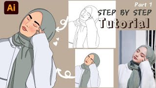 part 1-How to draw minimalist vector portrait for beginner || draw outline || Adobe illustrator