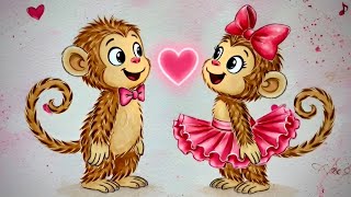 Relaxing Watercolor Animation with Gentle Music | Monkey Dance