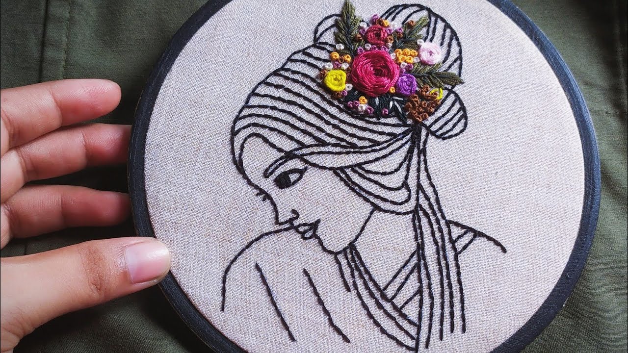 Girl and flowers embroidery sybju  embroidery for begginers Girl and flowers embroidery sybju  embroidery for begginers