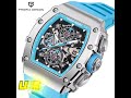 Pagani Design Luxury Skeleton Watch for Men – Automatic Sport Chronograph with Blue Strap