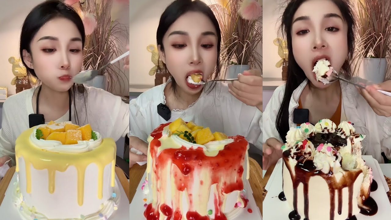 Fruit Cake ASMR Mukbang | Strawberry Mango Cream Cake Eating Sounds