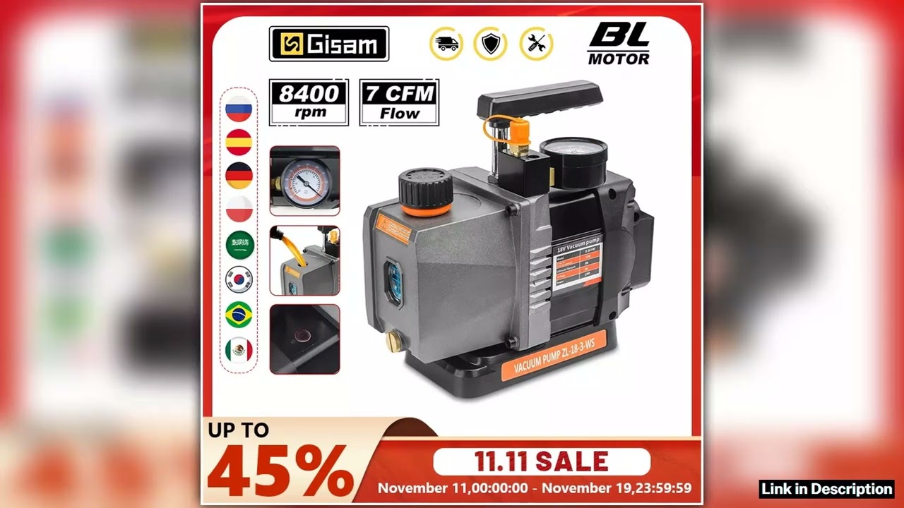 Gisam 7CFM 12HP Brushless Refrigerant Vacuum Pump 14 Air Conditioning Cooling Pump For Car House