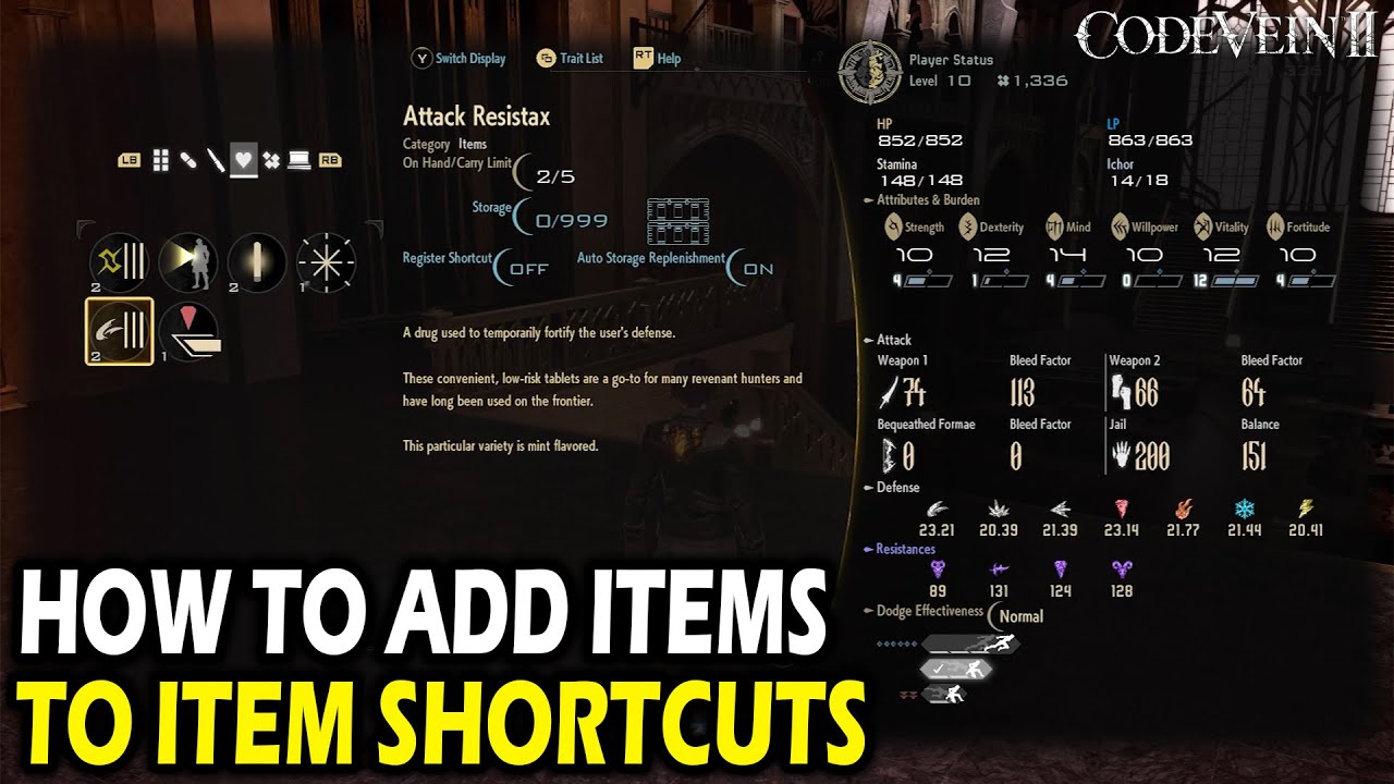 Code Related Items How to Add Items into Item Shortcuts in Code Vein II - YouTube