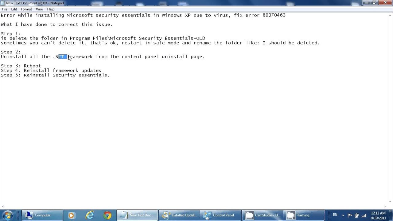 Solved: Error 80070463 while installing Microsoft security essentials