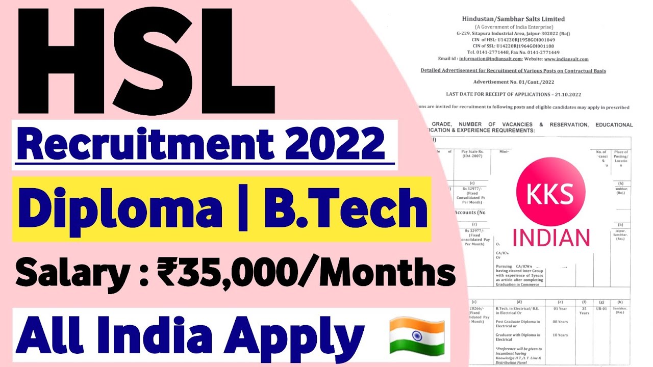HSL Recruitment 2022 Diploma B.Tech Salary ₹35,000 All India