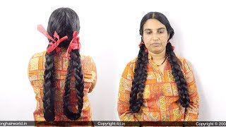 ILHW Ganga's Traditional School Girl Style Twin Folded Braids Making With Ribbons