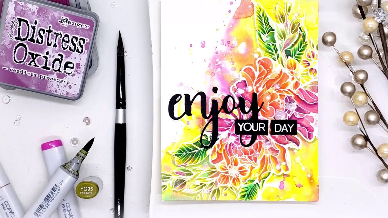 White Heat Embossing with Distress Oxide Watercolor - YouTube