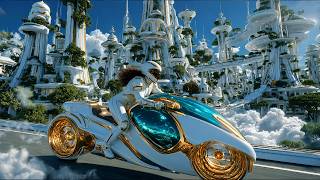 Golden Smart City Above the Clouds | Futuristic Ambient Music for Sleep, Relaxation & Focus | 4K