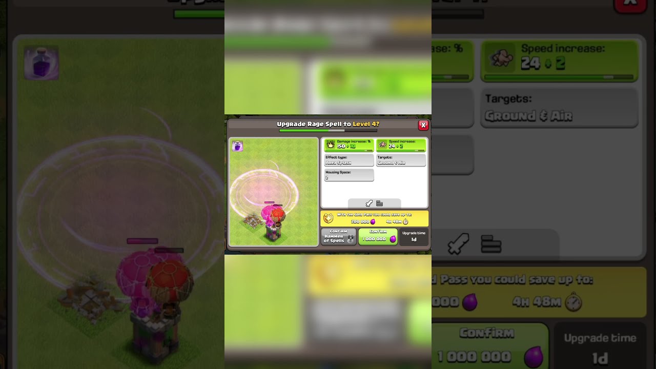  Upgrade Rage Spell To Level 4 Clash Of Clans OP Attack Power Clashofclans Clonespell Coc