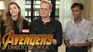 'Avengers: Infinity War': Elizabeth Olsen, Paul Bettany and Letitia Wright (FULL INTERVIEW)